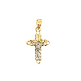 77023 14K TWO TONE CUTOUT FLORAL EDGES CRUCIFIX