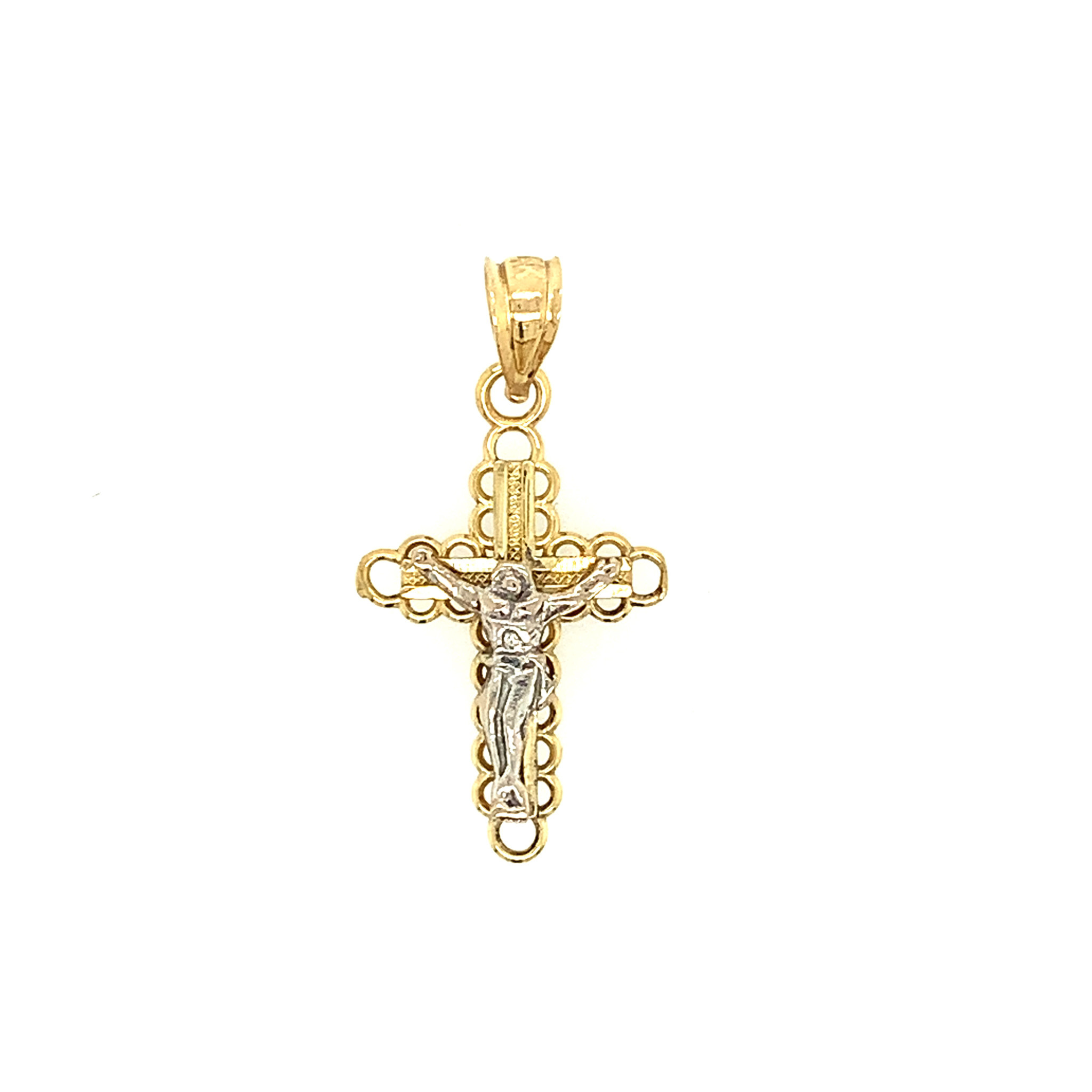 77023 14K 2 TONE CUTOUT FLORAL EDGES CRUCIFIX