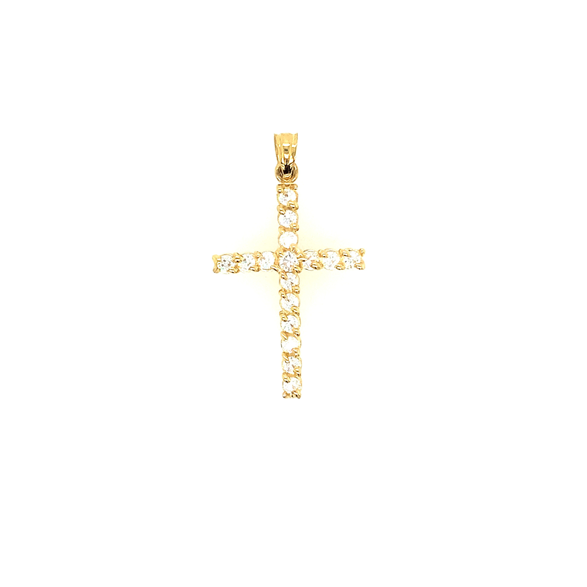 77069 14K YELLOW GOLD LARGE CUBIC ZIRCONIA COMMON PRONG CROSS CHARM