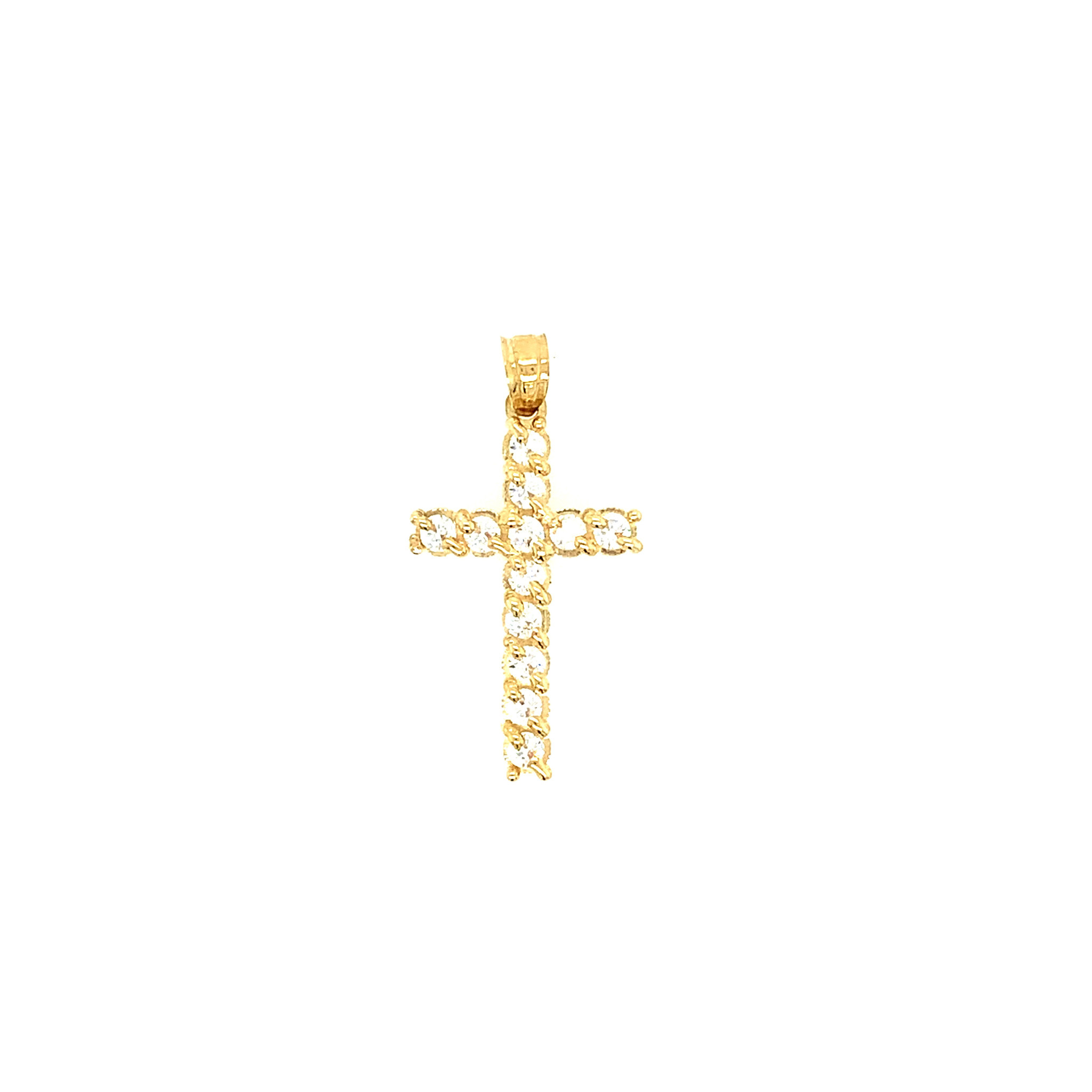 77070 14K YELLOW GOLD MEDIUM CUBIC ZIRCONIA COMMON PRONG CROSS CHARM