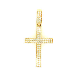 77082 14K YELLOW GOLD 2" 1.61CT DIAMOND PAVE SET DOUBLE ROW BAIL AND CROSS