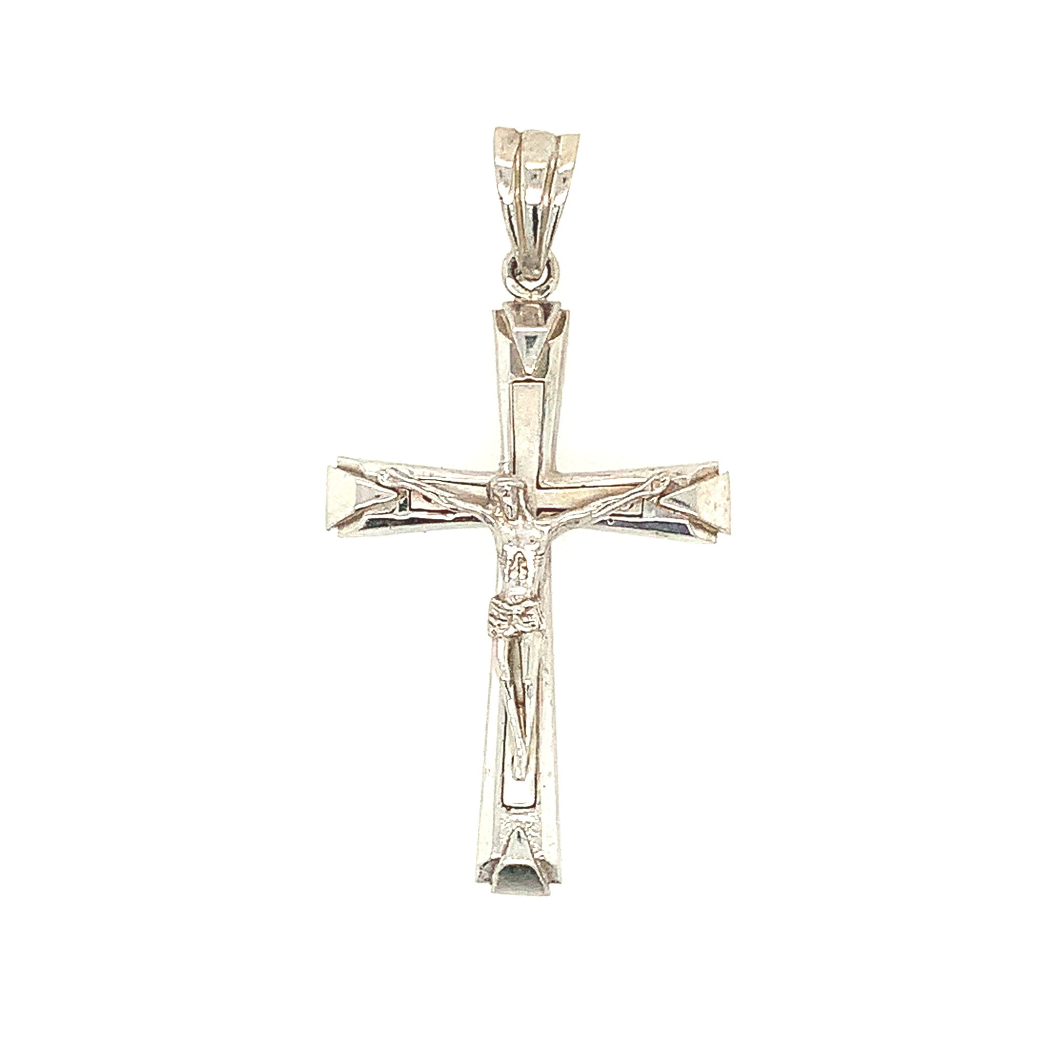 77472 14K WHITE GOLD TRIANGLE SLANTED EDGE SATIN FINISH CROSS
