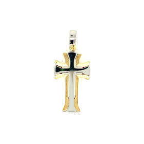 77725 18K TWO TONE GOLD INSET FLARED CROSS