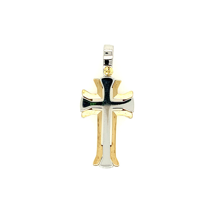 77725 18K TWO TONE GOLD INSET FLARED CROSS