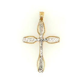 77056 14K TWO TONE DIAMOND CUT CENTER RAISED CROSS
