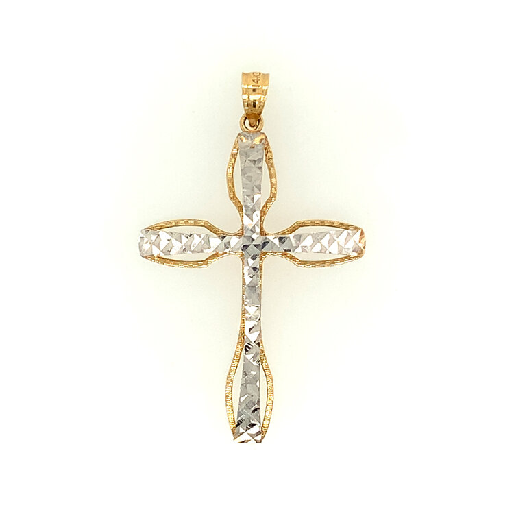 77056 14K TWO TONE DIAMOND CUT CENTER RAISED CROSS