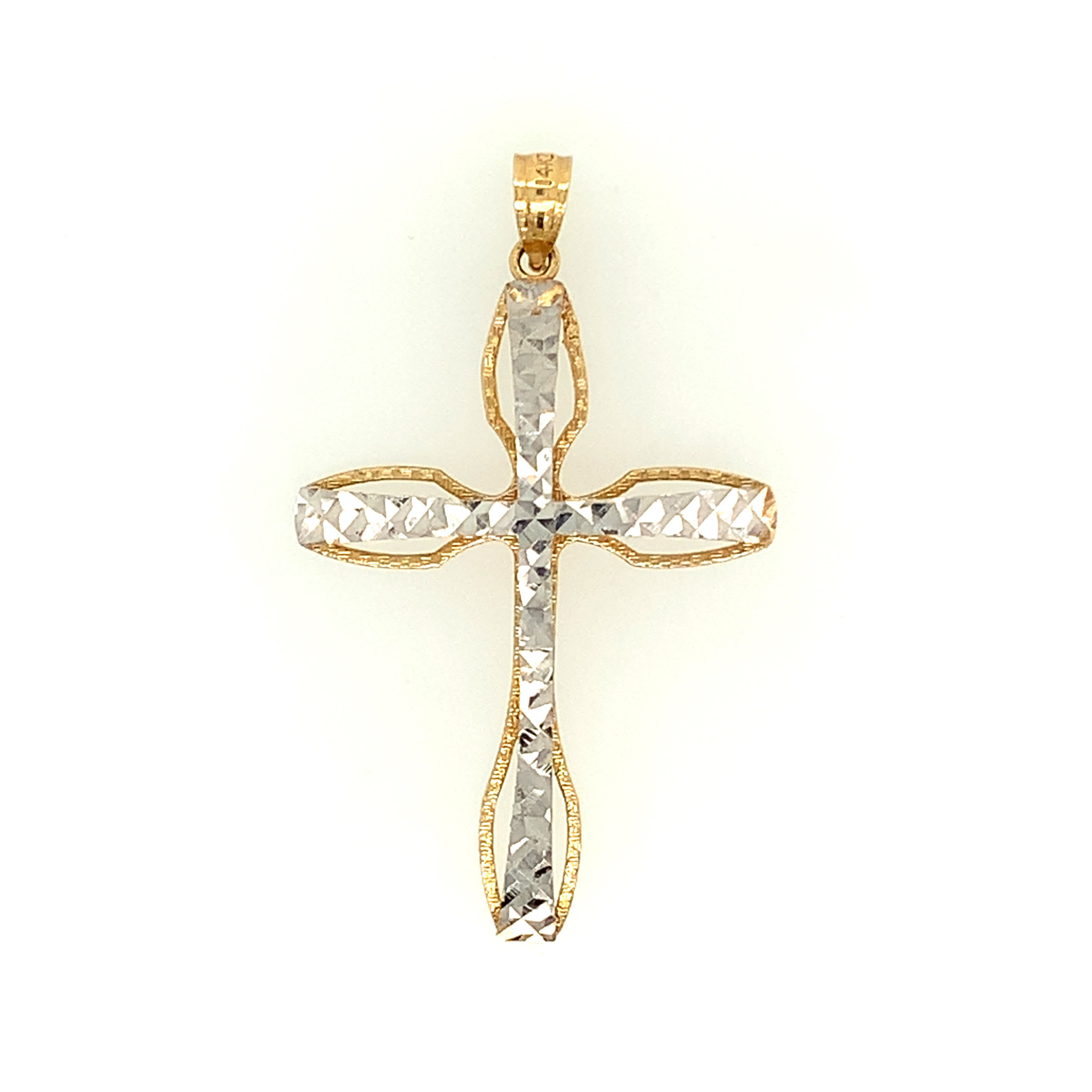 77056 14K 2 TONE DIAMOND CUT CENTER RAISED CROSS