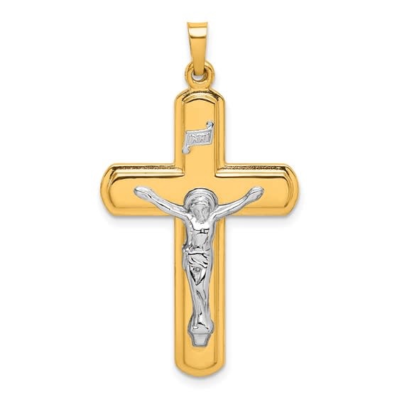 77629 14K 2 TONE GOLD POLISHED INRI CRUCIFIX