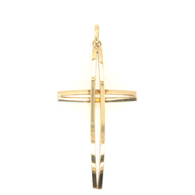 77732 18K YELLOW GOLD OPEN DOUBLE BAR CROSS WITH DIAMOND BEZEL CENTER