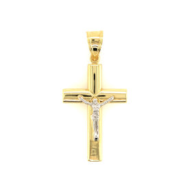 77898 14K TWO TONE HIGH POLISH PUFFY FLAT EDGE CRUCIFIX 2.4’’