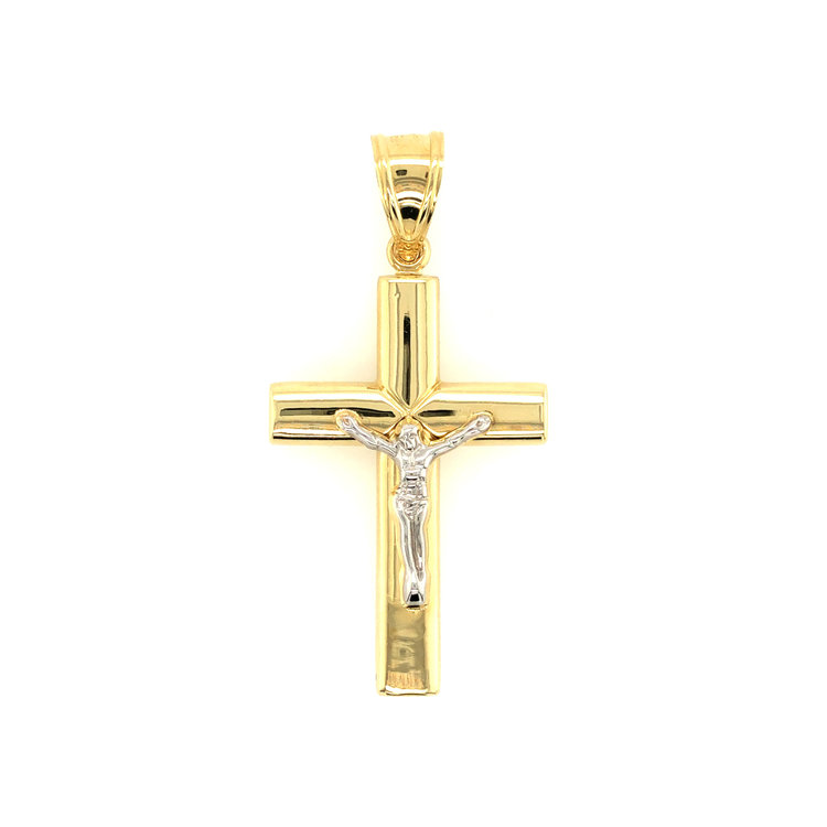 77898 14K TWO TONE HIGH POLISH PUFFY FLAT EDGE CRUCIFIX 2.4’’