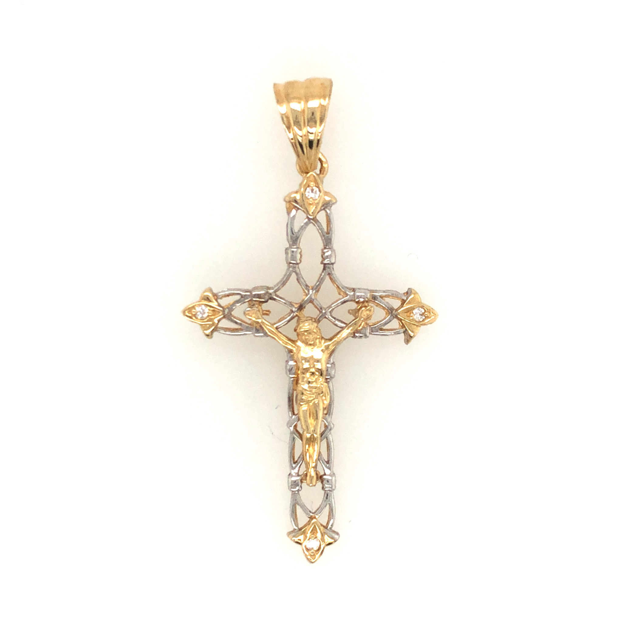 77872 14K 2 TONE OPEN WAVEY CIUBIC ZIRCON CRUCIFIX 2.2’’