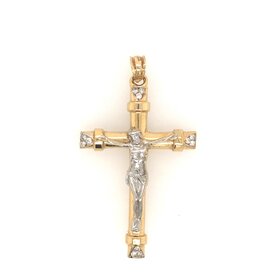 77098 14K 2 TONE TRADITIONAL .12TCW DIAMOND TIP CRUCIFIX 2''