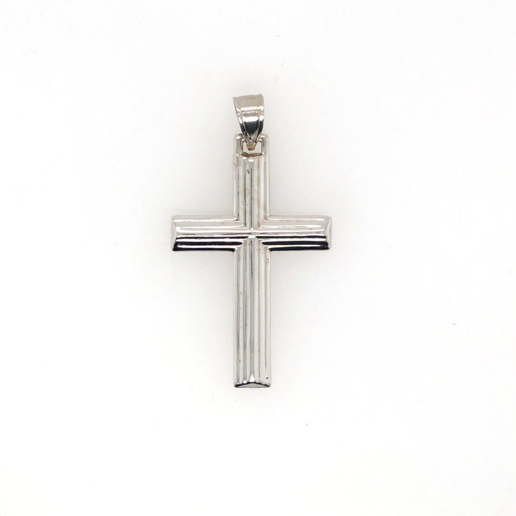 77035 14K WHITE GOLD STEP FLAT CROSS 1.75’’