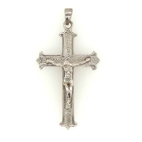 77286 14K WHITE GOLD  1.5" FISH SCALE TEXTURE CENTER CRUCIFIX