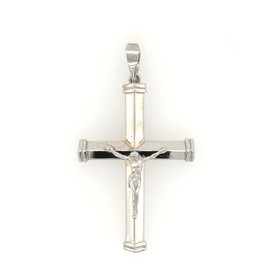 77014 14K WHITE GOLD  2'' POLISHED POINTY EDGE SQUARED CAPS CRUCIFIX