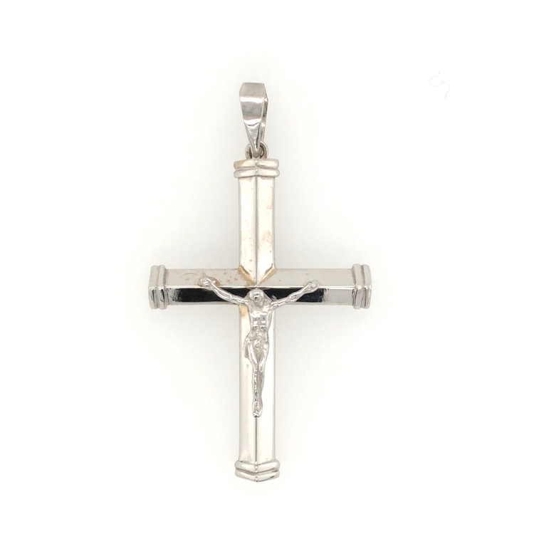 77014 14K WHITE GOLD  2'' POLISHED POINTY EDGE SQUARED CAPS CRUCIFIX