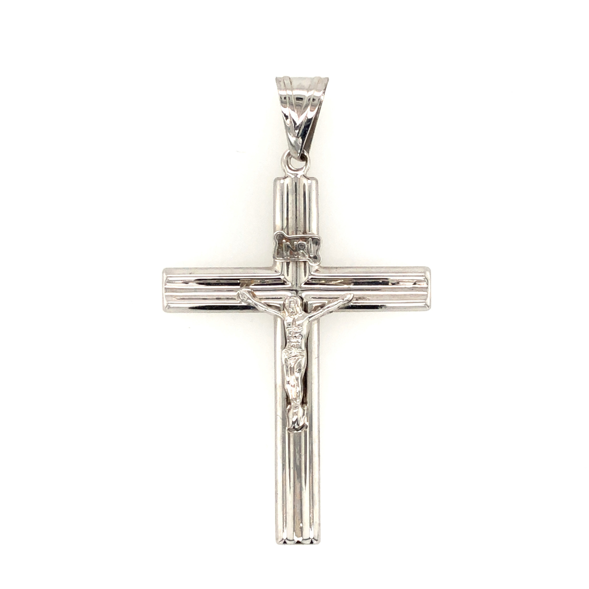 77430 14K WHITE CONCAVE GROOVE 2'' CRUCIFIX