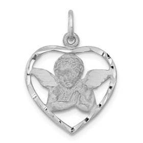 77790 14K WHITE GOLD SAND DIAMOND CUT ANGEL HEART CHARM