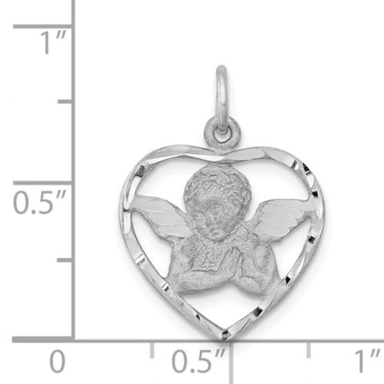 77790 14K WHITE GOLD SAND DIAMOND CUT ANGEL HEART CHARM