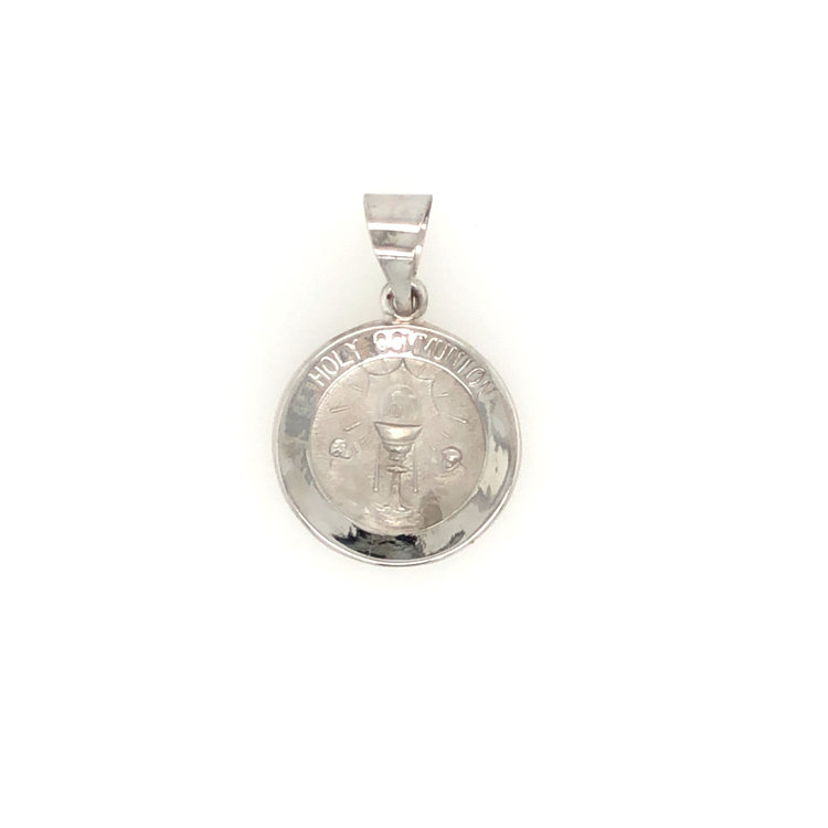77455 14K WHITE GOLD SMALL ROUND HOLY COMMUNION MEDAL 14MM