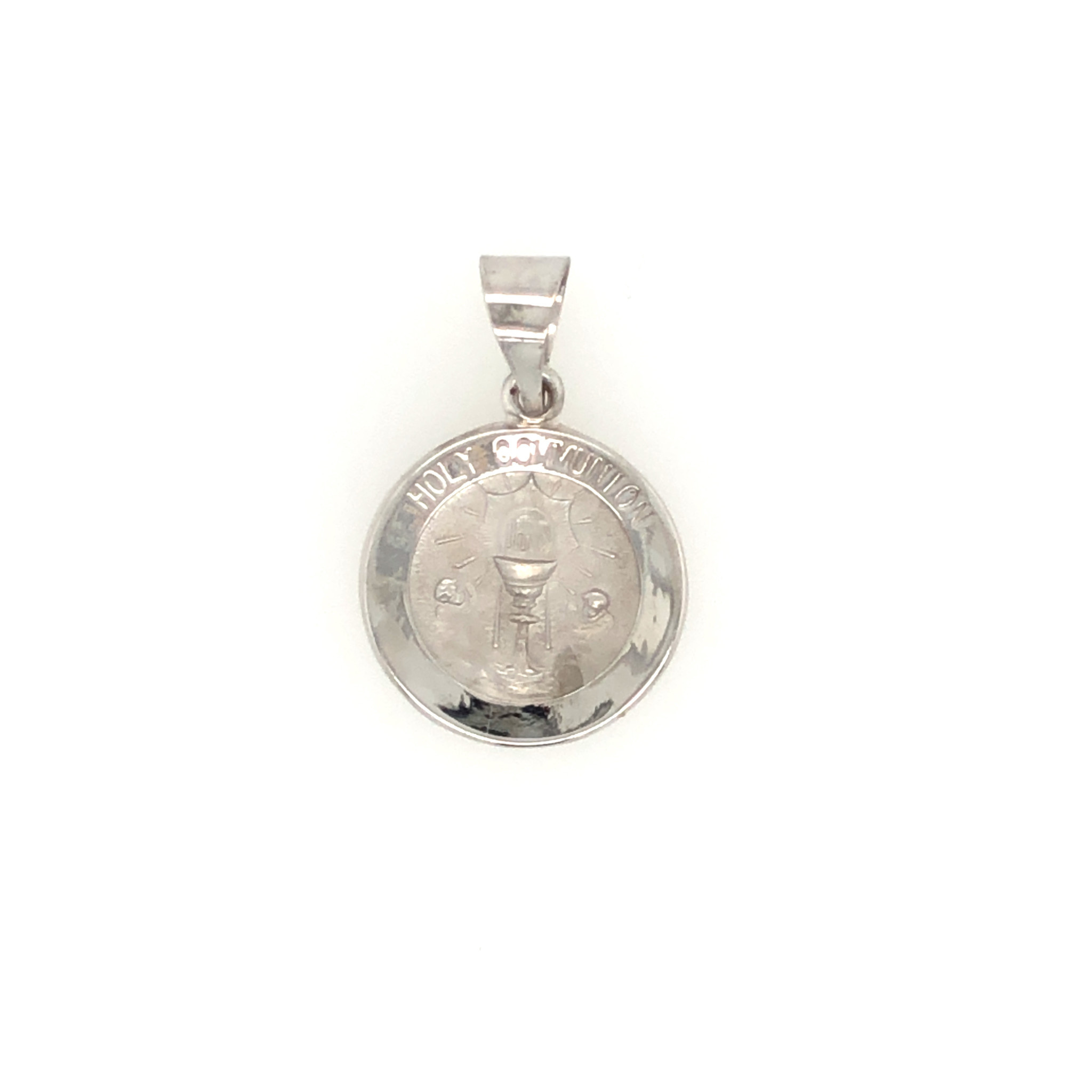 77455 14K WHITE GOLD SMALL ROUND HOLY COMMUNION MEDAL