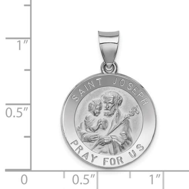 77628 14K WHITE GOLD POLISHED SAINT JOSEPH MEDAL