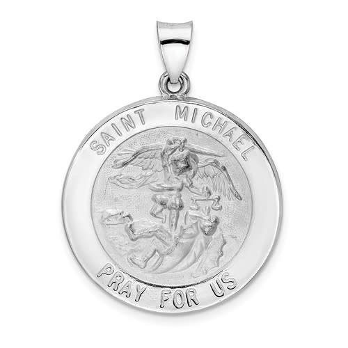 70818 14K WHITE GOLD SAINT MICHAEL MEDAL DIME SIZE