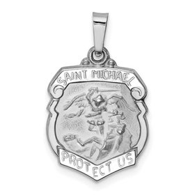 77048 14K WHITE GOLD SEMI HOLLOW SAINT MICHAEL SHIELD CHARM