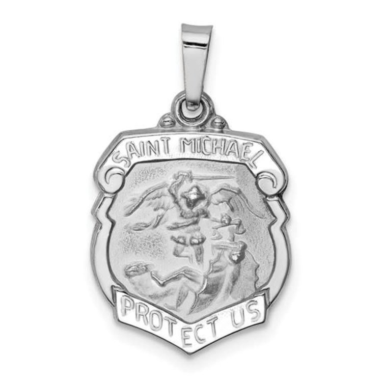 77048 14K WHITE GOLD SEMI HOLLOW SAINT MICHAEL SHIELD CHARM