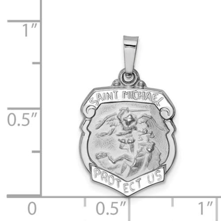 77048 14K WHITE GOLD SEMI HOLLOW SAINT MICHAEL SHIELD CHARM