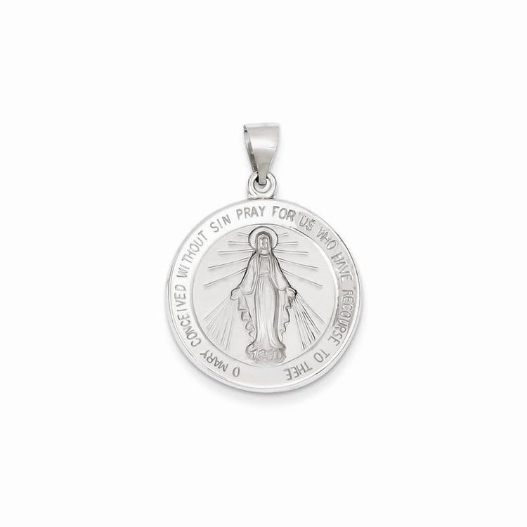 77004 14K WHITE GOLD MIRACULOUS SOLID MEDAL 18MM