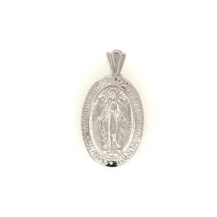 77076 14K WHITE GOLD OVAL SHAPE MIRACULOUS MEDAL 1’’