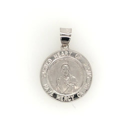 77655 14K WHITE GOLD SACRED HEART MEDIUM MEDAL DIME SIZE