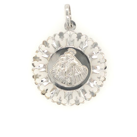 77311 18K WHITE GOLD  1" SAINT ANTHONY CHARM ROUND CUT OUT DESIGN HIGH POLISH MEDAL
