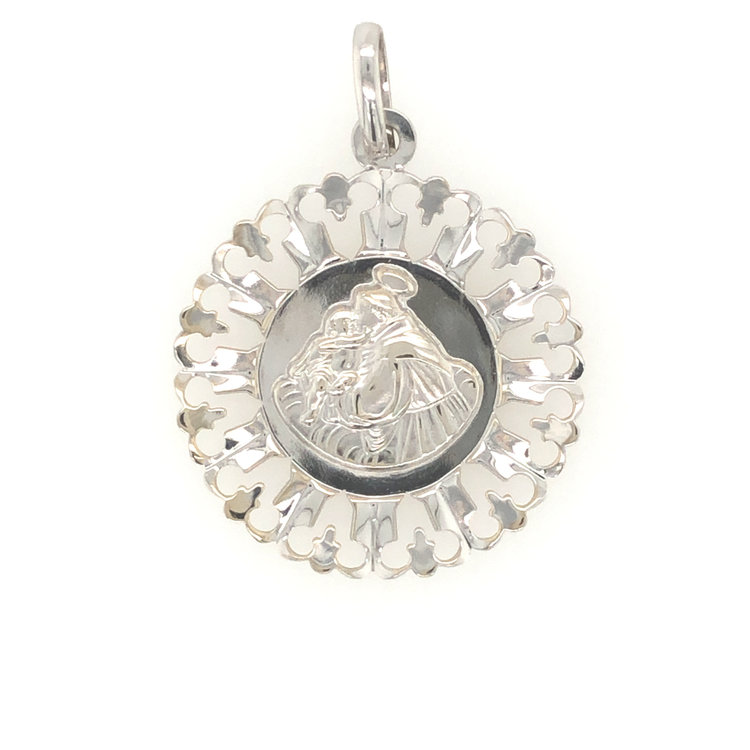 77311 18K WHITE GOLD  1" SAINT ANTHONY CHARM ROUND CUT OUT DESIGN HIGH POLISH MEDAL