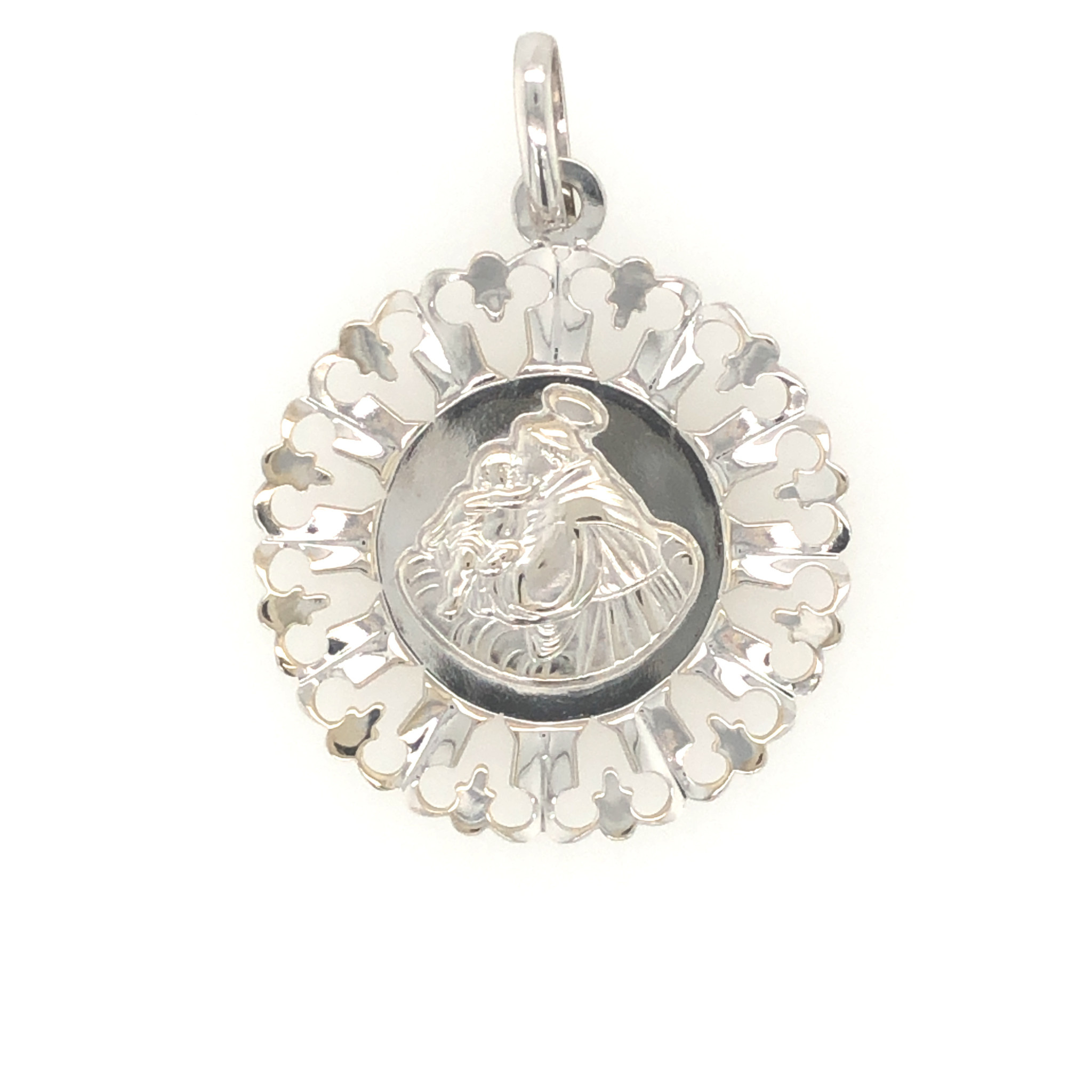 77311 18K WHITE GOLD 1" SAINT ANTHONY CHARM ROUND CUT OUT DESIGN HIGH POLISH MEDAL