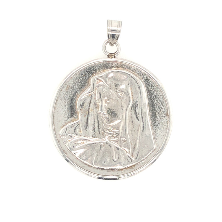 77785 14K WHITE GOLD 1" MADONNA SOLID CHARM
