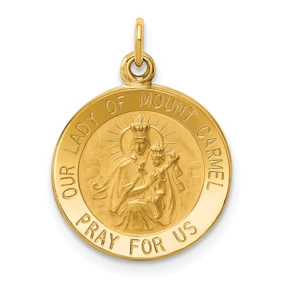77062 14K YELLOW GOLD SOLID OUR LADY OF MOUNT CARMEL MEDAL