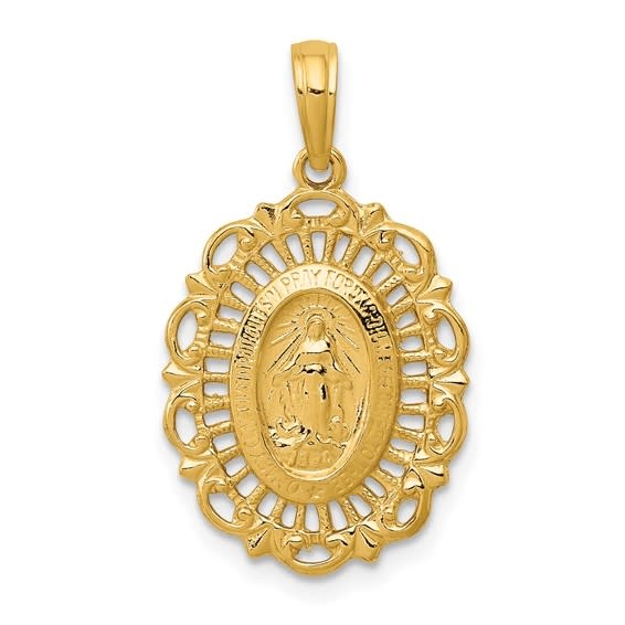 77091 14K YELLOW GOLD OVAL FILAGREE MIRACULOUS MEDAL