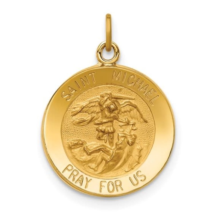 77059 14K YELLOW GOLD SOLID DIME SIZE SAINT MICHAEL MEDAL