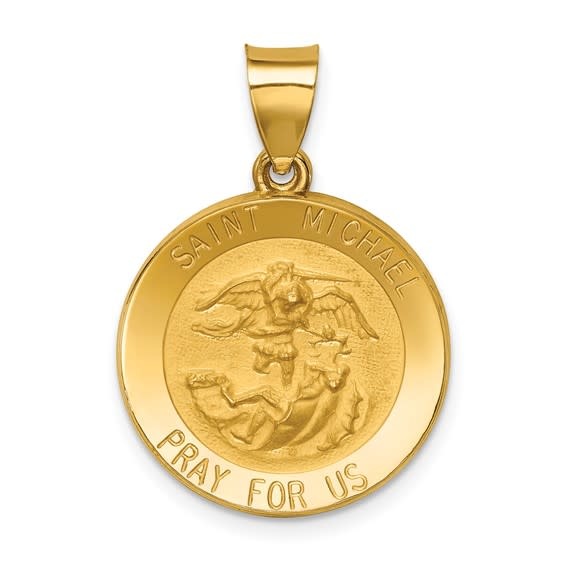 77063 14K YELLOW GOLD HOLLOW SAINT MICHAEL MEDAL