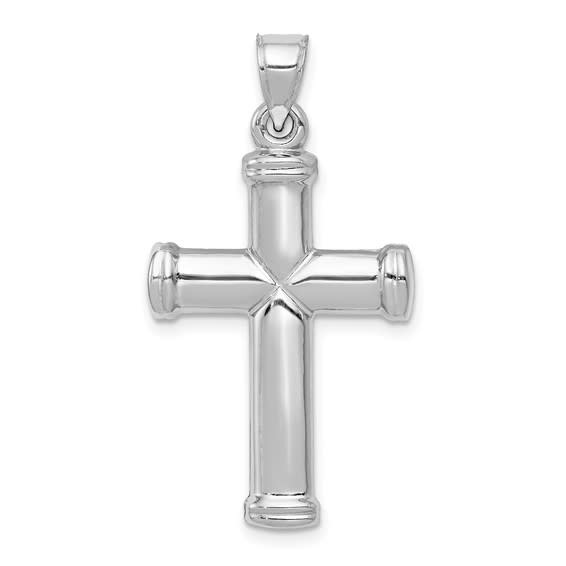 77112 14K WHITE GOLD HIGH POLISH CROSS WITH OVAL END CAP EDGES