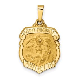 77047 14K YELLOW GOLD SEMI HOLLOW SAINT MICHAEL SHIELD CHARM