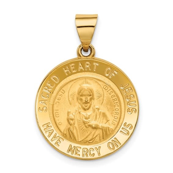 77705 14K YELLOW GOLD HOLLOW SACRED HEART OF JESUS MEDAL