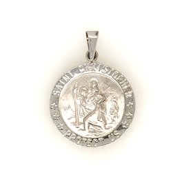 77081 14K WHITE GOLD SAINT CHRISTOPHER MEDAL 22MM