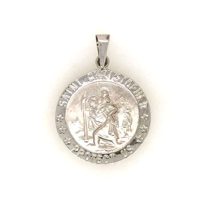 77081 14K WHITE GOLD SAINT CHRISTOPHER MEDAL 22MM