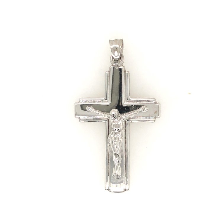 77644 14K WHITE GOLD HIGH POLISH 2 PIECE STYLE CRUCIFIX