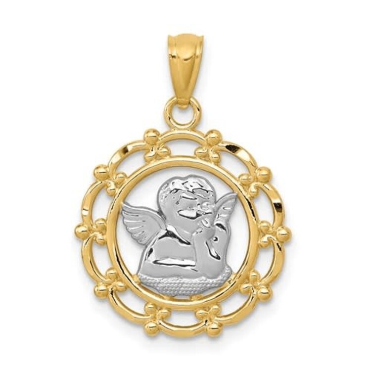 77520 14K 2 TONE GOLD FILIGREE DIME SIZE ANGEL CHARM 17MM