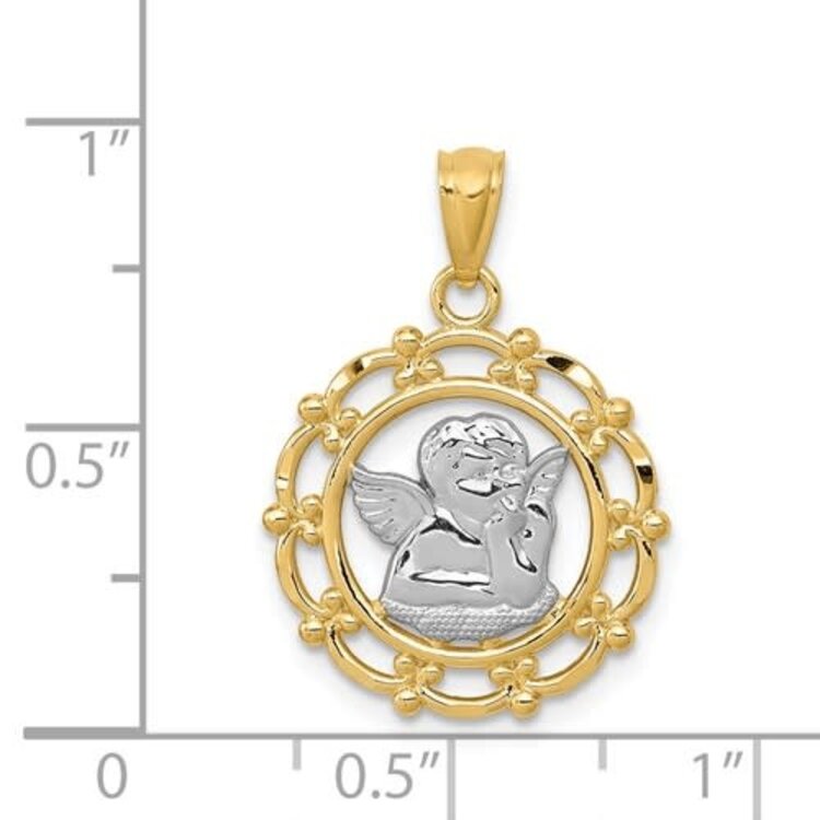 77520 14K 2 TONE GOLD FILIGREE DIME SIZE ANGEL CHARM 17MM